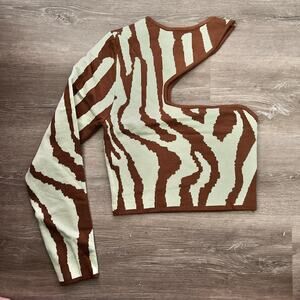 Balboa Asymmetrical Top Brown Green Zebra Animal Sexy Club Size Small